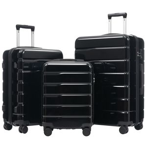 Trolleyset Kofferset Hartschalenkoffer 3-Teilig Rollkoffer mit TSA-Schloss, Vier 360° Rollen; L, XL mit seitlichem Häkchen, AntikSchwarz