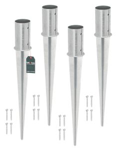 KOTARBAU® 4er Set Einschlagbodenhülse Ø 80mm Feuerverzinkt Rund Pfostenträger Einschlaghülse Bodenhülse Pfosten Anker Stahl Silber Bodenanker Länge 750 mm