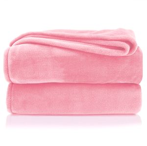 heimtexland ® Kuscheldecke SUPER SOFT Wohndecke Uni Flanell  Decke XXL Pärchen Sofadecke Typ380 Rosa 240 x 220 cm