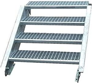 Stahltreppe verzinkt 4 Stufen Geschosshöhe 55-85cm / Stufenmaße 100 cm x 24 cm