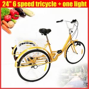 Dreirad 24 Zoll Dreiräder für Erwachsene 6-Gang Fahrrad Cruise mit Sattel Korb Licht Fahrradfahren