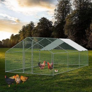 YARDIN Chicken Coop 3 x 6 x 2 m Chlév pro kuřata Small Animal Coop Free-Range Enclosure Small Animal Enclosure Aviary Outdoor Enclosure Chicken Cage Poultry House Galvanized Steel Frame with Roof