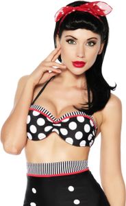 Atixo Damen Vintage-Bikinioberteil Push-Up-Bikini Neckholder-Bikini, Größe:L, Farbe:schwarz/weiß/rot