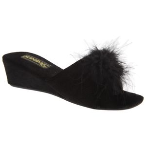 Sleepers Anne dámske papuče / papuče s drahým kameňom, nadýchaným brmbolcom a podpätkom DF529 (37 EUR) (Black)
