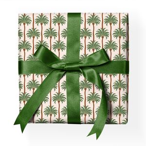 Schönes Palmen Nettes Geschenkpapier mit Palmen Muster, grün beige - G22198, 32 x 48cm