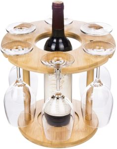 Weinglas-Halter Gläserregal aus Bambus Holz modernes Design für bis zu 6 Wein-Gläser + 1 Flasche