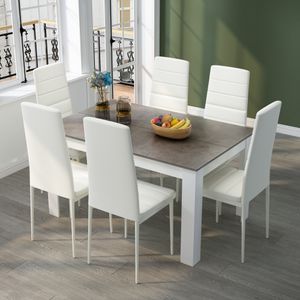 Mondeer Esstisch aus Holz Esstischset Küchentisch mit 6 Stühlen grau+weiß