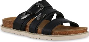VAN HILL Damen Übergrößen Pantoletten Sandale Schnallen Profil-Sohle Schuhe 841271, Farbe: Schwarz, Größe: 45