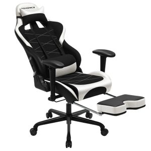 SONGMICS Gaming Stuhl mit Fußstütze, 150 kg, Bürostuhl, Schreibtischstuhl, ergonomisch, atmungsaktives Meshgewebe, schwarz-weiß RCG52BW