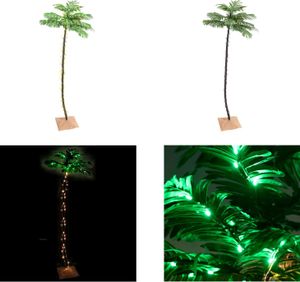 vidaXL Sztuczna palma z 136 diodami LED w kolorze ciepłej bieli 220 cm - Drzewo LED - Drzewa LED - Sztuczna palma - Sztuczne palmy