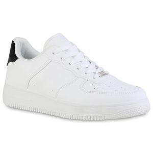 VAN HILL Herren Sneakerlow Flach Profilsohle Bequem Schuhe 840416, Farbe: Weiß Schwarz, Größe: 42