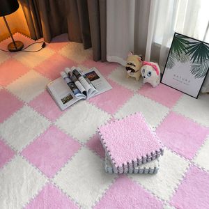 JOYCUTE 20tlg. Plüsch-Puzzlematten, 2-farbige Spielmatte Puzzleboden, weicher Kletterbereich Teppich, verwendet für Zimmerboden, rosa