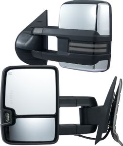 SucceBuy lusterko holownicze, para lewe i prawe do Chevrolet Silverado (2007-2014)/GMC/Cadillac, elektrycznie podgrzewane lusterko holownicze z kierunkowskazem, składane teleskopowo, srebrne.
