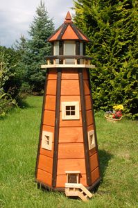 Wunderschöner großer Leuchtturm aus Holz mit LED Beleuchtung 110cm hoch in braun