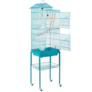 Yaheetech Vogelkäfig Wellensittich Kanarien Käfig mit Vogelspielzeug mit Ständer 46 x 35,5 x 158,5 cm Blau