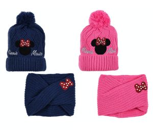 Minnie Mouse Mädchen Kinder Winter Strick Set 2 tlg. Mütze und Schal   , Farbe:Dunkel-Blau, Größe:52