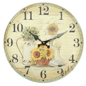Nostalgie Wanduhr, Küchenuhr mit Sonnenblumen, Vintage Wanduhr, Blumen Uhr
