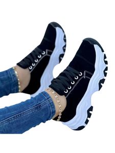 Damen Sneaker Freizeitschuhe Platform Leichte Wanderschuhe Mode Atmungsaktive Turnschuhe Schwarz,Größe EU 42