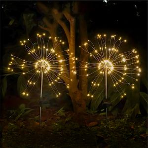 LUMILED 2x solárne svetlo pre vonkajšie záhradné ohňostroje solárna lampa so zemným hrotom púpava solárna lampa teplá biela 3000K solárne záhradné svetlo 80 cm solárne osvetlenie cesty zemné svetlo