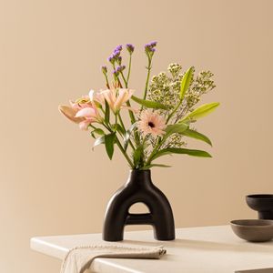 Navaris Deko Vase modern schwarz - Wohnzimmer Blumenvase - Pampasgras Donut Vase - für Fensterbank Sideboard Kommode - Trockenblumen Home Decor