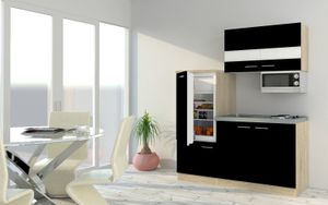 Küche Miniküche Single Eiche Schwarz  Kühlschrank Luis 160 cm Respekta