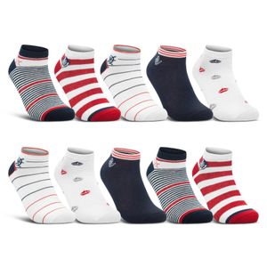 10 Paar Damen Sneaker Socken Mehrfarbig Streifen Punkte Herzen Maritim Baumwolle - 36828 (35-38)