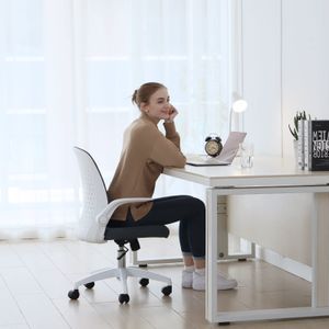 Dripex Bürostühl Schreibtischstuhl, Armlehne Klappbar, Racing Stuhl Ergonomisch Drehstuhl für Office Büro Weiß 64 x 56,5 x 89-96,5 cm