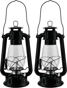 Öllampe Petroleumlampen 2er-Set Nostalgische Petroleum-Sturmlaterne mit feuerfestem Glaskolben | Tankvolumen 250 ml | höhe 30cm | Brenndauer 10-14 Stunden | Outdoor - (schwarz)