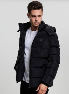 Urban Classics - Herren HOODED PUFFER Winterjacke BLACK M