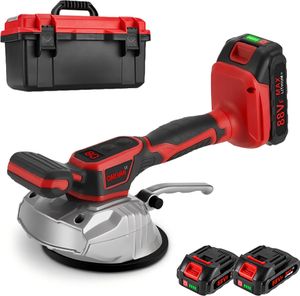 Elektrische Fliesenmaschine, 380W Fliesen Vibrationsgerät, Fliesenwerkzeug, Fliesenleger Werkzeug, 8 Gang Geschwindigkeit, mit 2 Batterie, Ladegerät