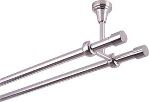 MDEKOR Gardinenstange 240 cm 2 läufig Vorgangstange 16 mm doppelläufig Deckenbefestigung Edelstahl - Optik gebürstet