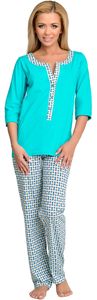Damen Schlafanzug Stillpyjama 1N2TT2, Farbe:Türkis, Größe:L