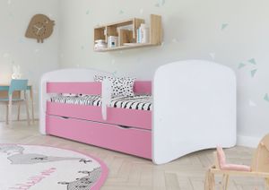 Rosa Kinderbett Jugendbett Mit Matratze, Lattenrost Und Schublade - Kleinkinderbett mit Rausfallschutz für Mädchen und Junge - 180 x 80 cm