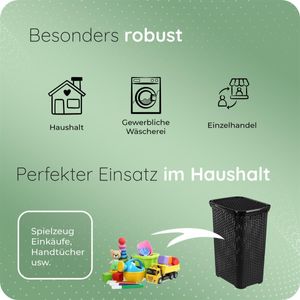 Novaliv Sparset 6x Rattan Wäschekorb mit Deckel 60L Schwarz, Wäschebox Set Wäscheeimer Wäschebehälter modern für Bad Wäsche Schmutzwäsche, Wäschekörbe Schmutzwäschebehälter Sammler Korb