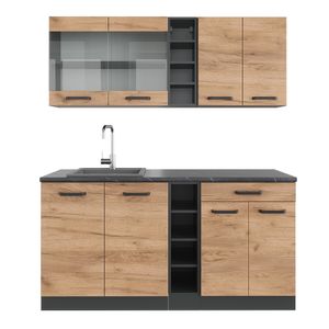Vicco Single kitchen R-Line, 160 cm without worktop, Gold power oak/anthracite