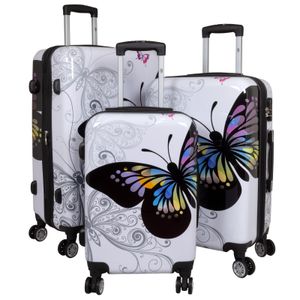 Kofferset Trolleyset 3 teilig Butterfly Weiß Schmetterling Polycarbonat Hartschale Motivkoffer