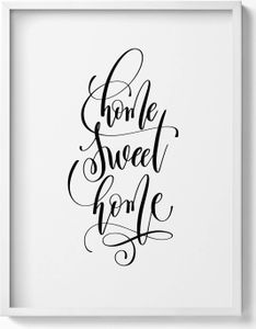 Dekoratives Schild für Wohnung „Home sweet home“– Wandbild mit Rahmen – Gerahmtes Bild  – Wanddekoration – 60x80 cm –  Weiß Rahmen