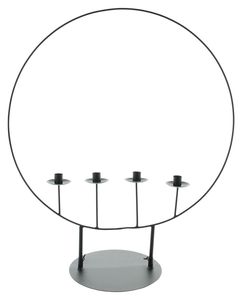 Kerzenhalter "Circle" aus Metall, schwarz, für 4 Kerzen, 70 cm hoch, Kerzenständer