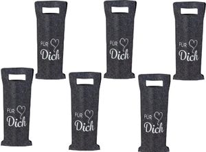 6 Stück Flaschentüten aus Filz Spruch "Für Dich" Geschenktaschen Weinflaschen