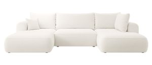 Selsey OVO - Wohnlandschaft U-Form-Sofa mit Schlaffunktion, Bettkasten, Ottomane rechts, Boucle Creme