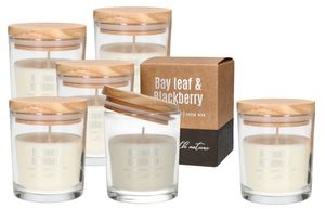 KOTARBAU® Sada 6 sviečok zo sójového vosku v skle s dreveným viečkom Bay Leaf&Blackberry