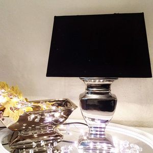 TOP Angebot - große Tischleuchte Tisch Lampe Leuchte 52 cm silber - Schirm schwarz rechteckig - Shabby Landhaus