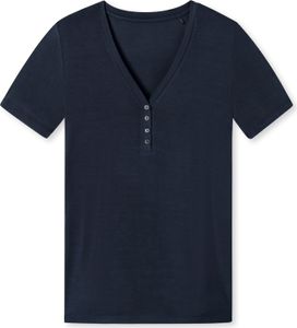 Schiesser Damen T-Shirt Knopfleiste blau 44  ST