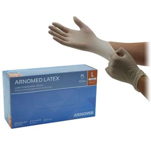 ARNOMED Gummihandschuhe Beige, Einweghandschuhe 100 Stk., Latex Handschuhe XS-XL, Einmalhandschuhe Puderfrei - Gr. L