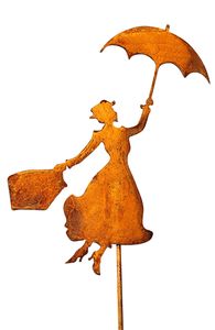 Gartenstecker Mary Poppins Metall Rost Gartendeko Edelrost rostiger Beetstecker 118cm