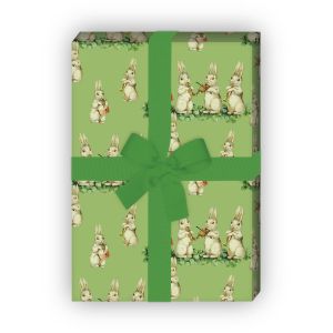 Süßes Vintage Oster Geschenkpapier mit musizierenden Retro Hasen, grün - G7254, 32 x 48cm