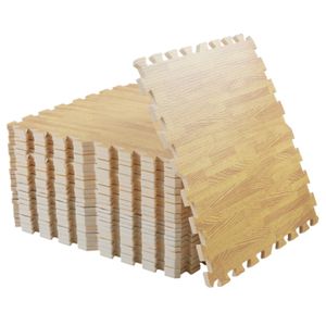 WISFOR 24PCS Schutzmatte + 48 Randstücke, Unterlegmatte Puzzlematte Fitness Bodenschutz Matte Bodenmatte Rutschfest, jedes Stück:60×60×1cm, helle Holzoptik