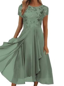 Damen Abendkleider Spitze Langes Kleid Elegantes Ballkleid Rüschen Maxi Kleider Grün,Größe M