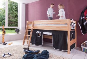 Relita Halbhohes Spielbett Kim Buche massiv natur lackiert mit Textil-Set, schwarz/weiß Relita Halbhohes Spielbett Kim Buche massiv natur lackiert mit Textil-Set, schwarz/weiß