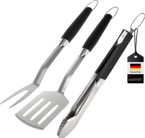 bremermann Grill-Besteck 3tlg. / Zange, Wender, Fleischgabel / Grillzubehör